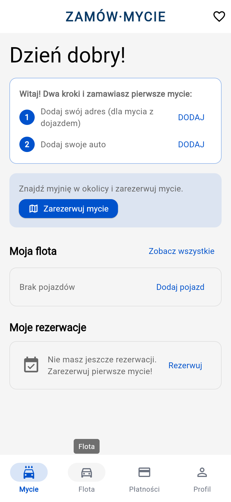 Aplikacja ZamówMycie — panel klienta
